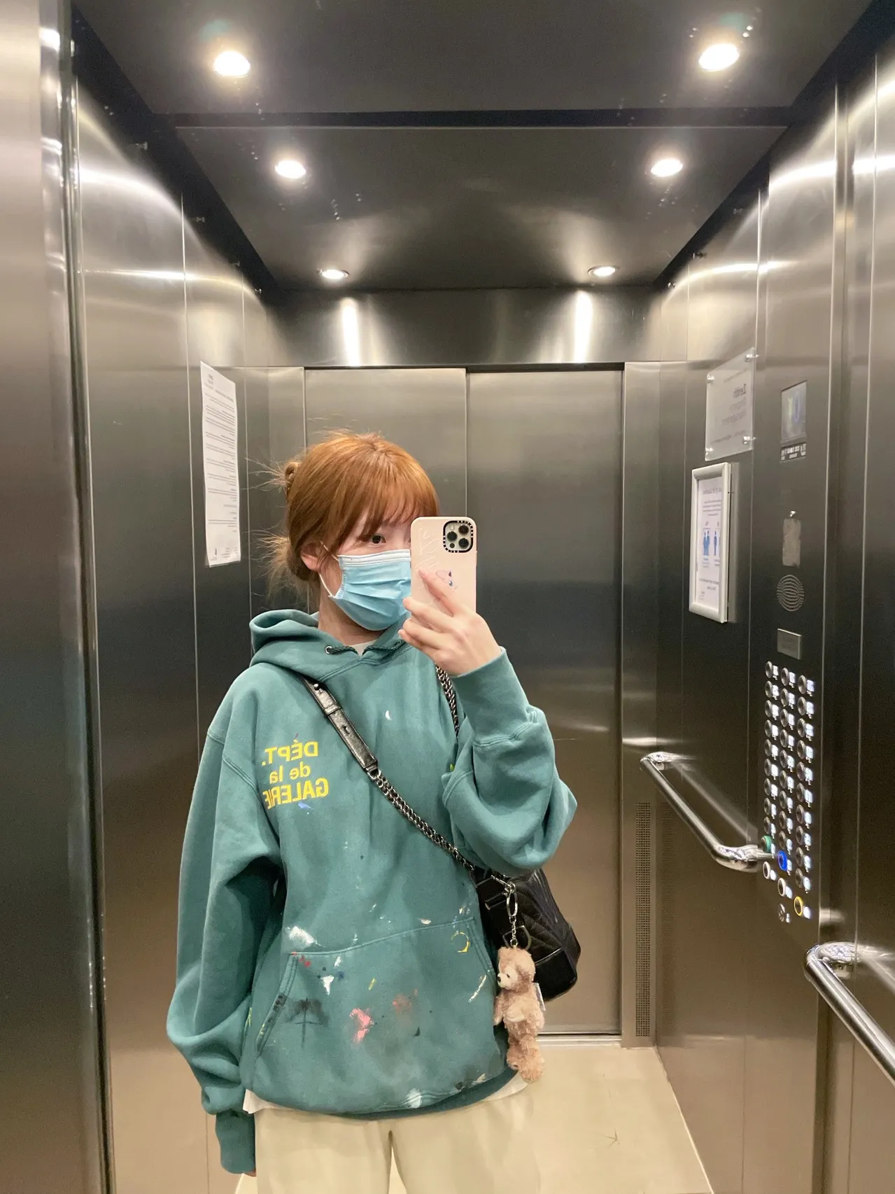 Same style as Bai Jingting Gallery Dept. French Logo Hoodie Splashed ink French basic logo hoodie Vintage splashed ink washed distressed sweatshirt Lake green S-XL